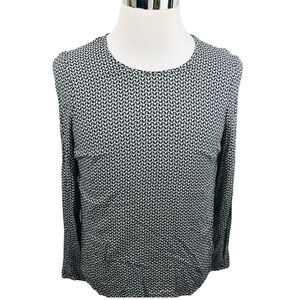 Basler Blouse Womens 38 Gray Black Geometric Crew Top Pullover Long Sleeve